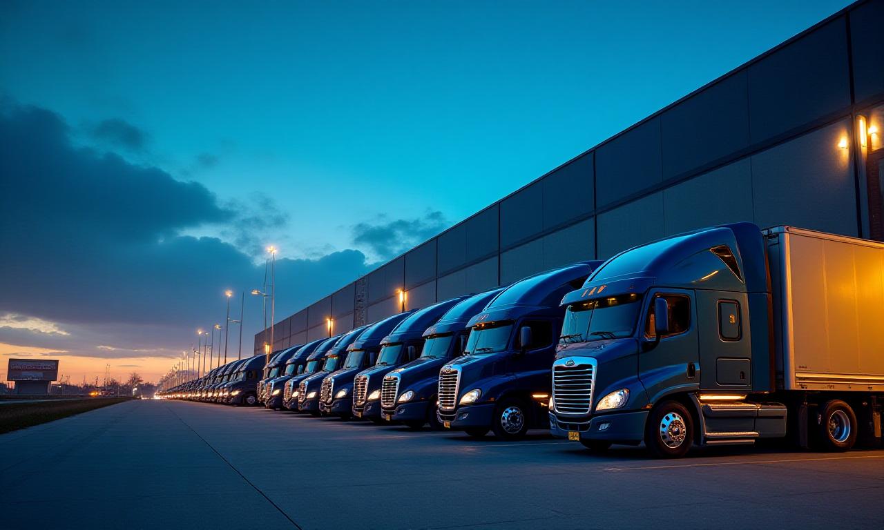 Modern logistics fleet at twilight