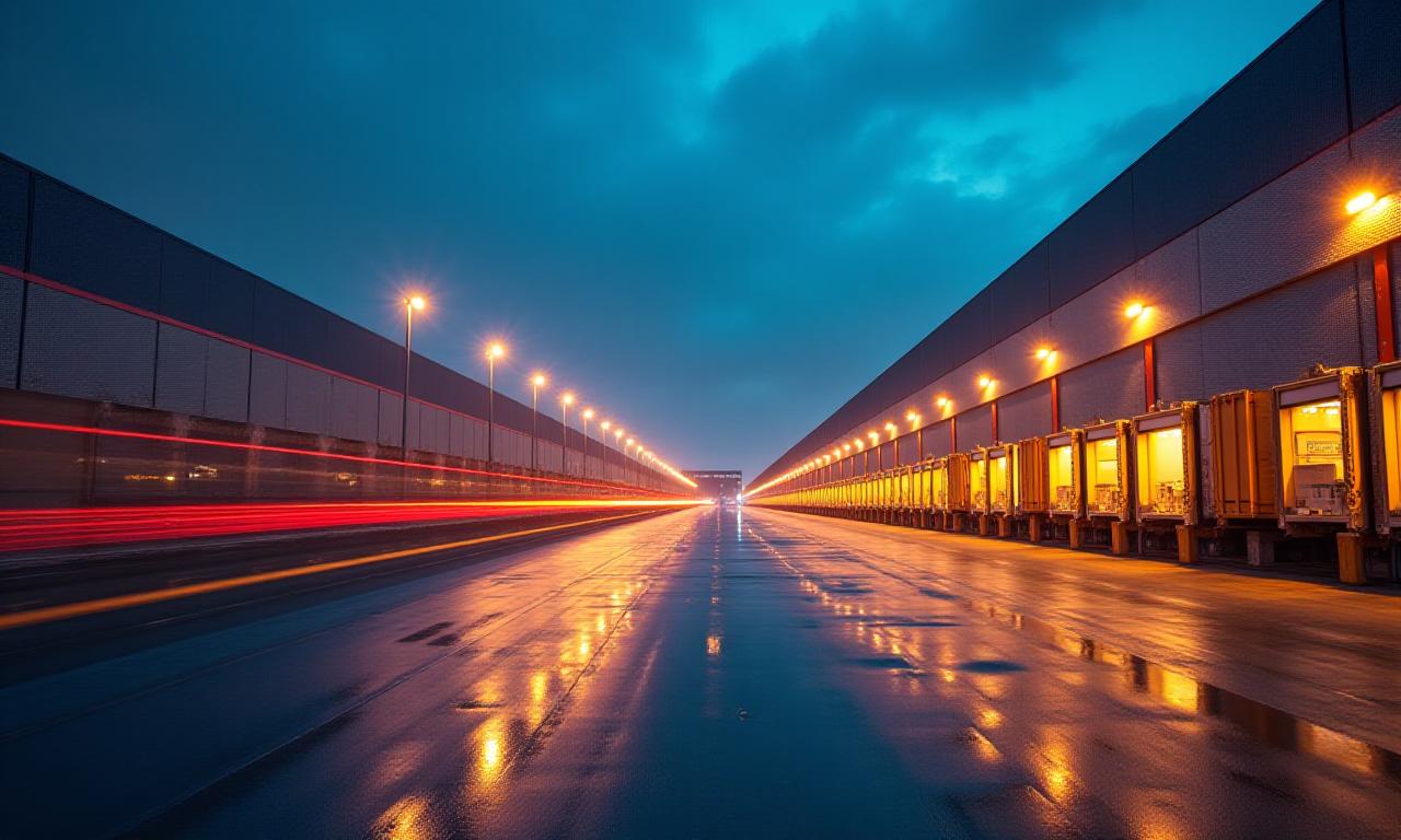 Logistics hub at dusk