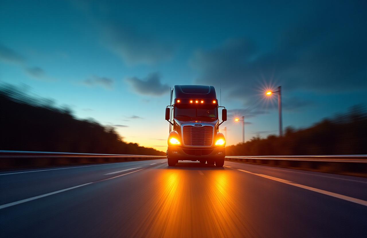 Modern logistics fleet at twilight